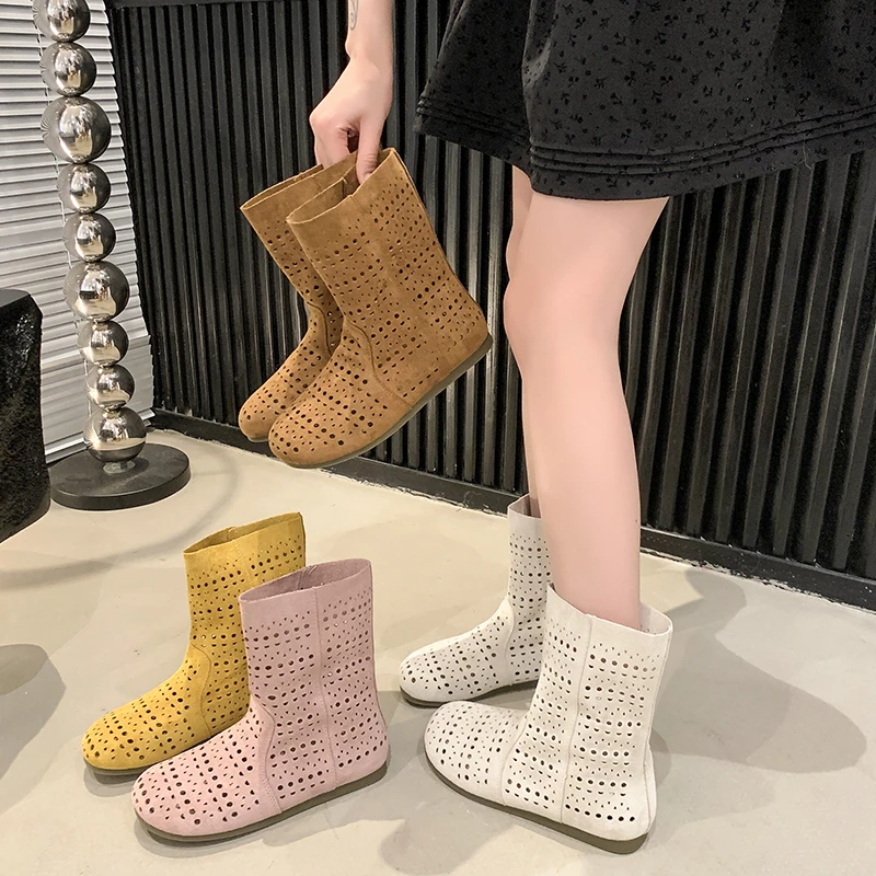 网红爆款英伦风百搭美拉德靴子2025夏季新款镂空透气休闲洞洞凉靴