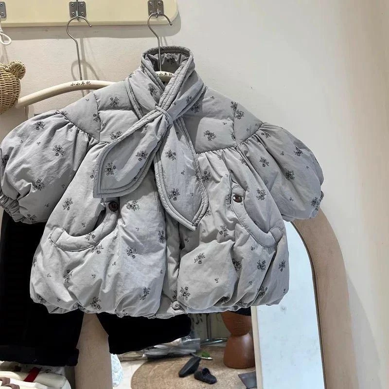 女童棉服冬季2025新款洋气女宝宝加厚保暖短款外套儿童碎花面包服