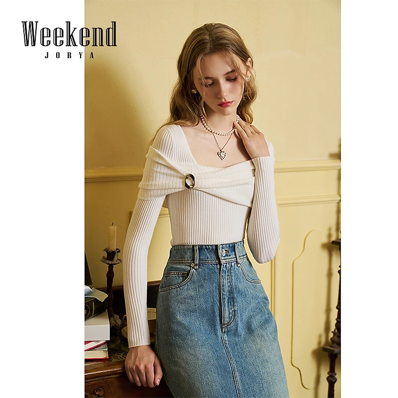 森林兔party|卓雅周末季新款绵羊毛一字领修身针织衫Q240224Z