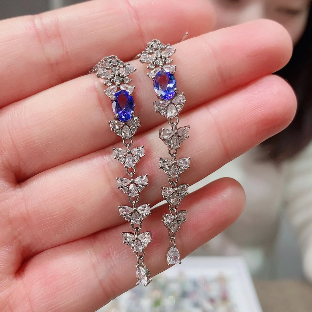 坦桑石耳饰银S925镶嵌生****爱