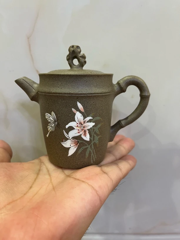 原矿紫砂青段泥绘竹韵壶