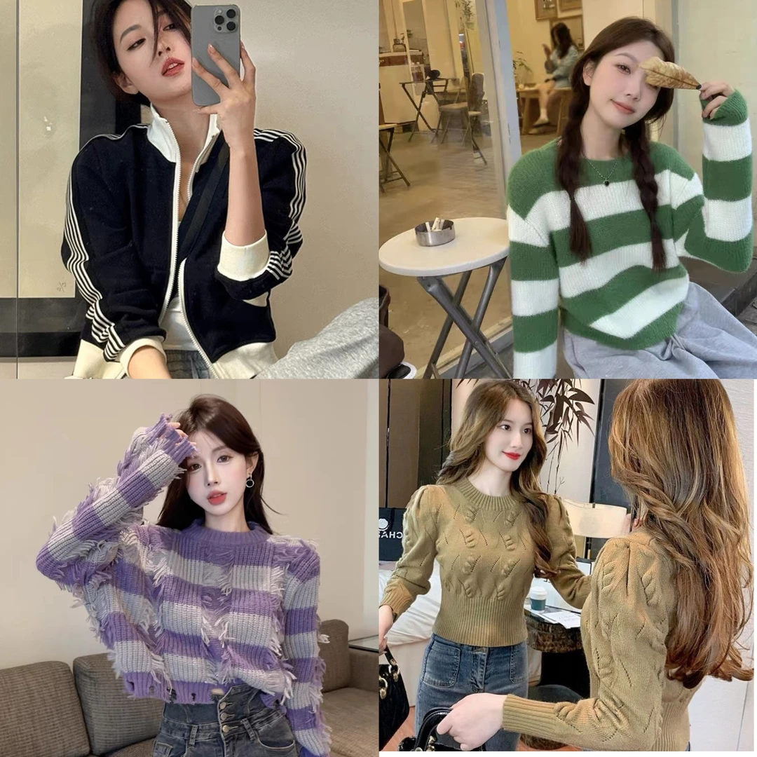 瑜 高腰修身露脐辣妹短款小个子薄款显瘦针织上衣百搭长袖