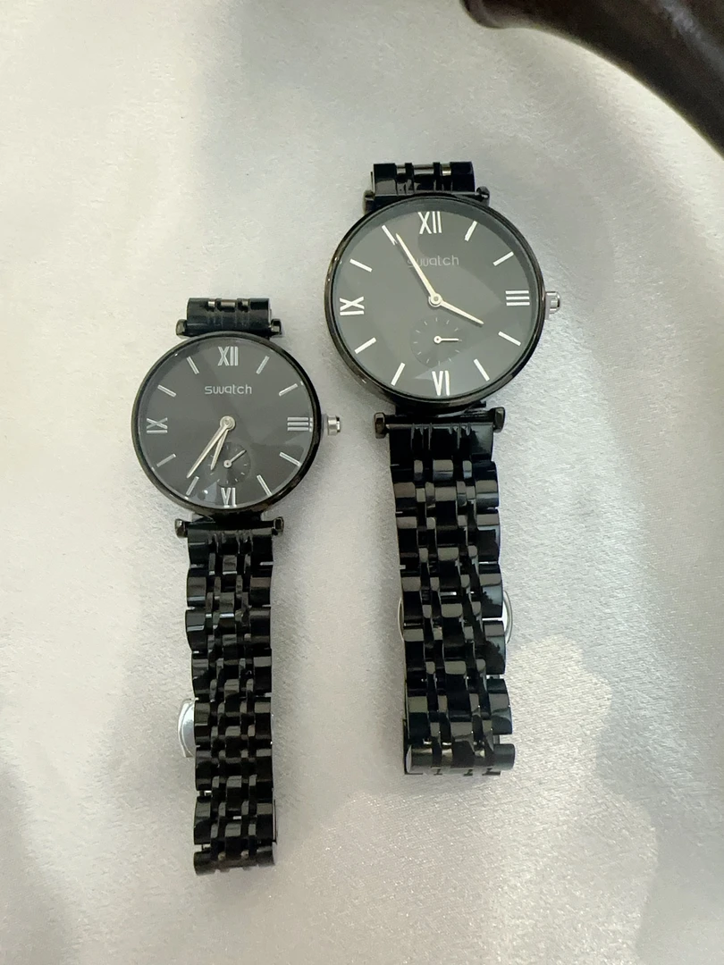 黑白圆盘情侣太钢不易掉色手表（一对两个）时尚百搭简约