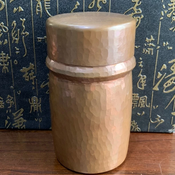 纯手工纯铜茶叶筒直筒家用茶道带盖