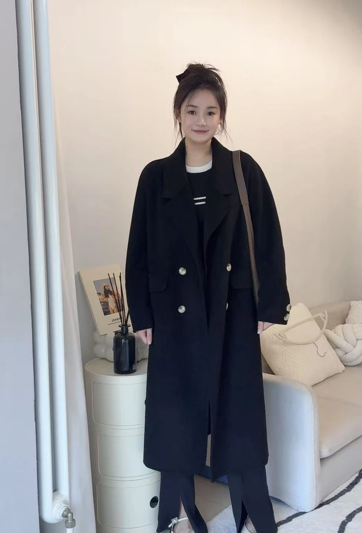 「漫漫风月」西装领法式长款秋冬毛呢外套西装英伦风2303