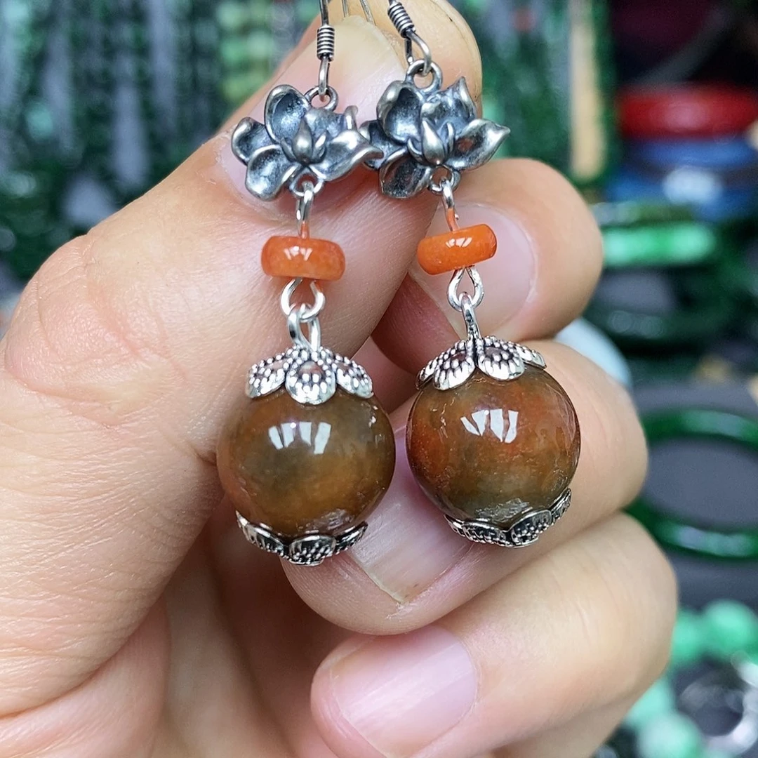 银S925镶嵌翡翠耳饰漂亮美眉