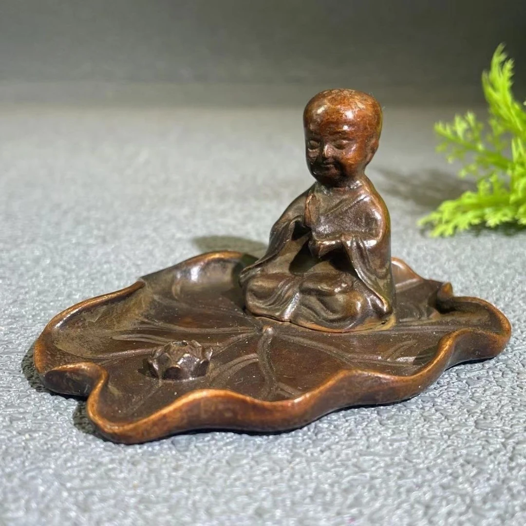 古玩荷花小和尚香插禅意茶道茶案香薰摆件装饰桌面工艺品