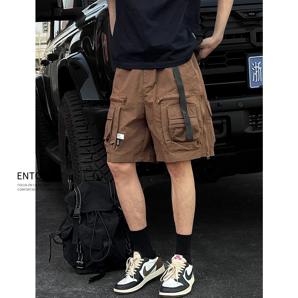 Entong美式复古大口袋工装五分裤男夏季潮牌宽松短裤户外速干中裤