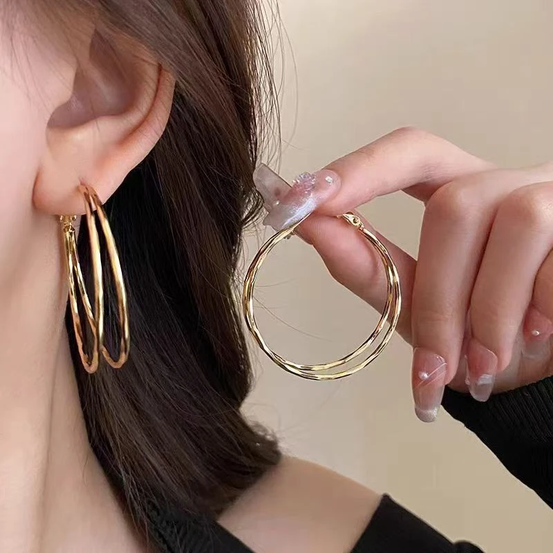 钛钢耳饰 夸张双层圆圈耳环轻奢高级感显瘦耳饰品S