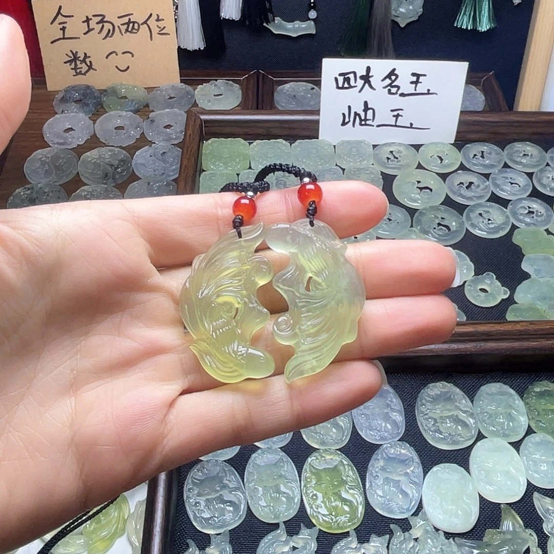 岫玉未镶嵌岫玉双鱼项链福利款