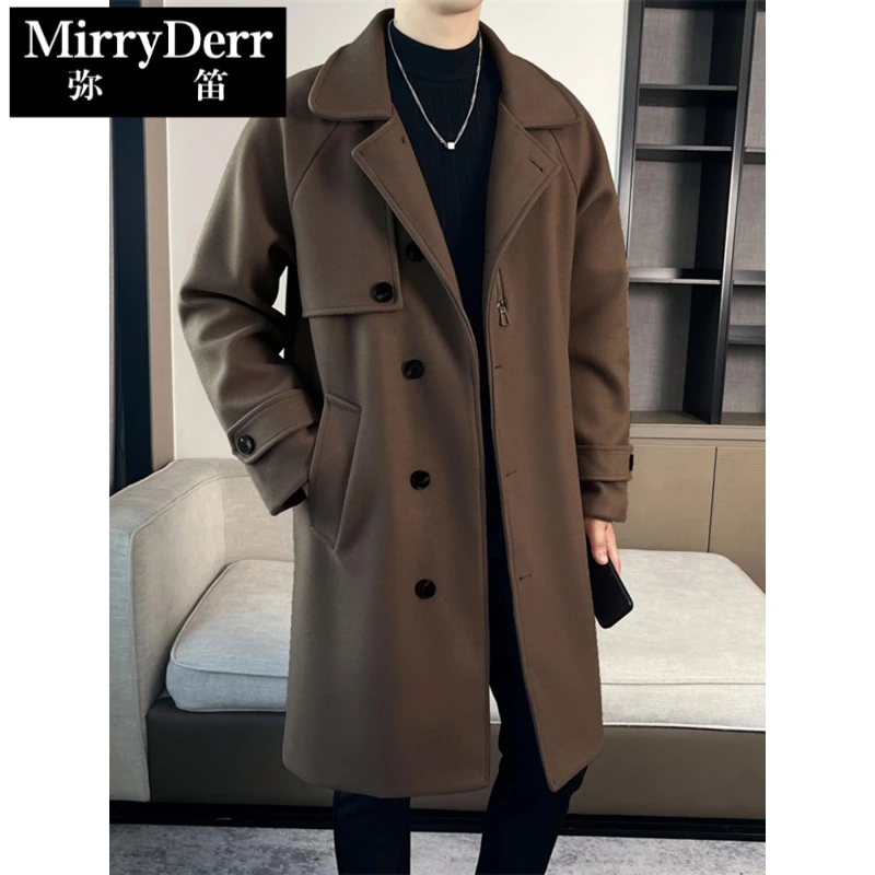 新款秋冬季舒适休闲风衣男宽松外套帅气大衣中长款百搭双排扣风衣