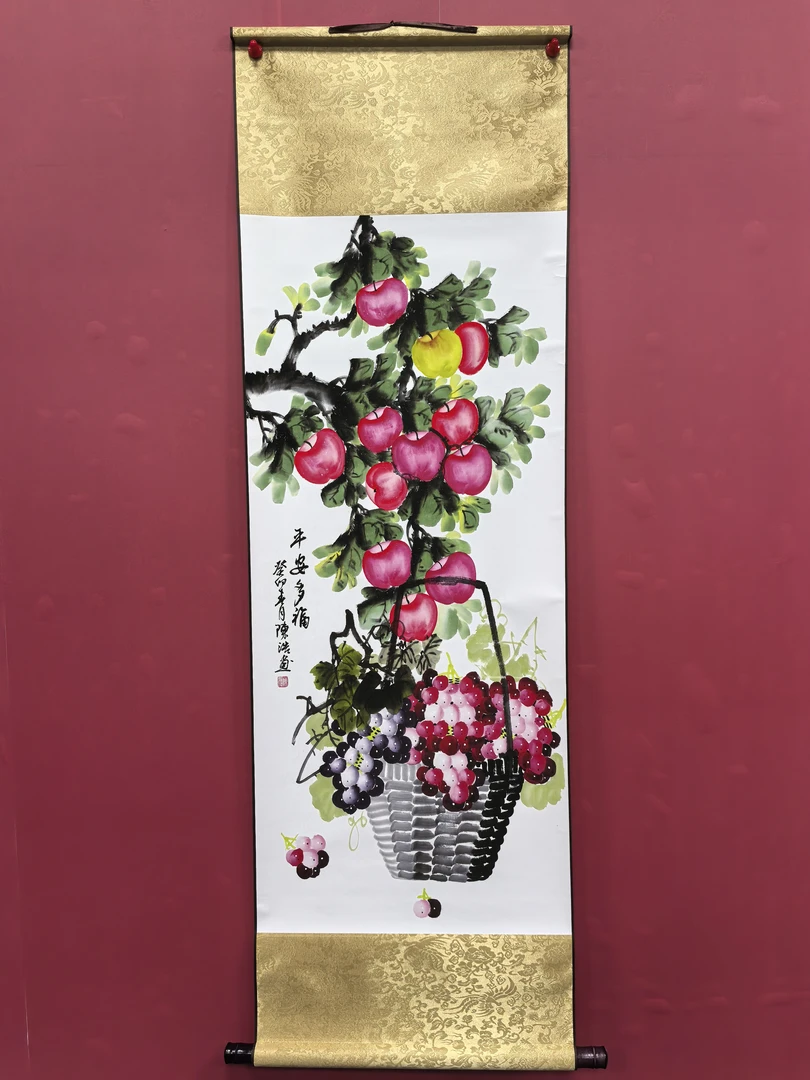 049卷轴苹果葡萄图客厅书房中堂装饰挂画