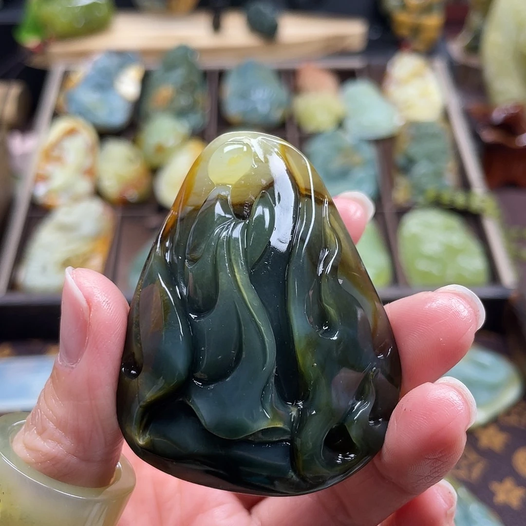 蛇纹石玉颈饰未镶嵌毛*花玉悟道蓝水