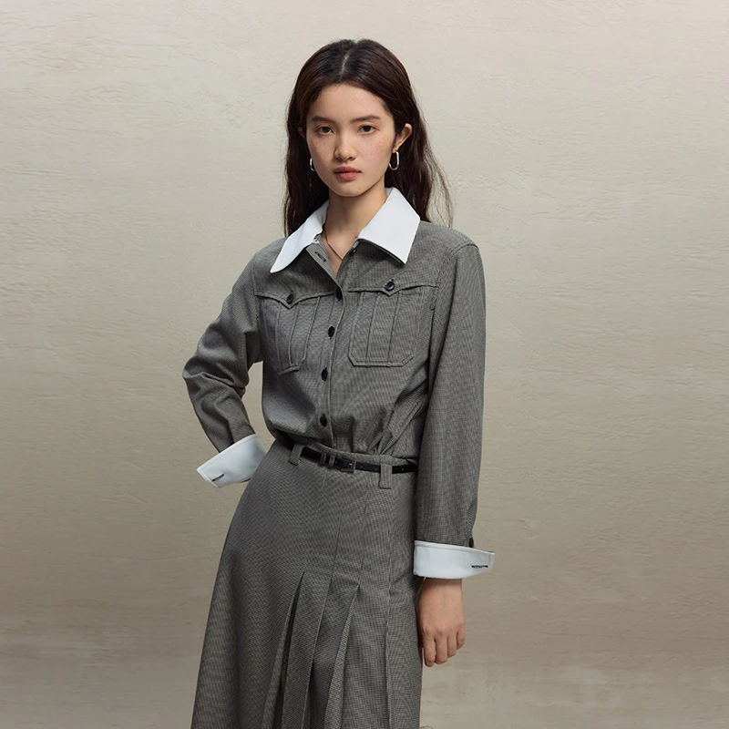 自巧小个子女装穿搭高级感复古格纹气质衬衫半身裙套装 23ZQ94193