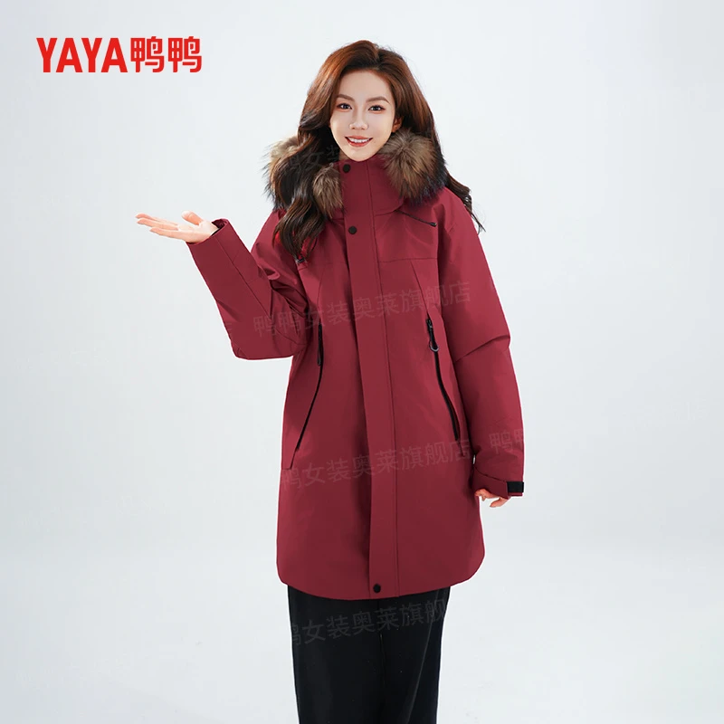 YAYA/鸭鸭羽绒服貉子毛户外修身防风派克羽绒服YE5B01384QF
