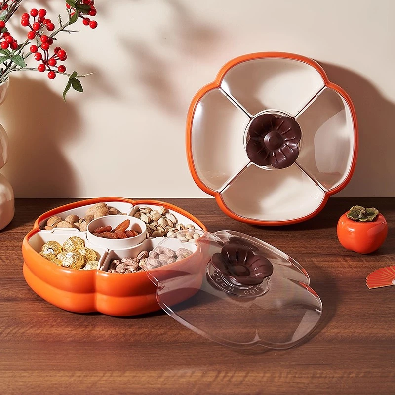 柿柿如意分格果盘客厅茶几家用精致高颜值坚果糖果零食干果收纳盒