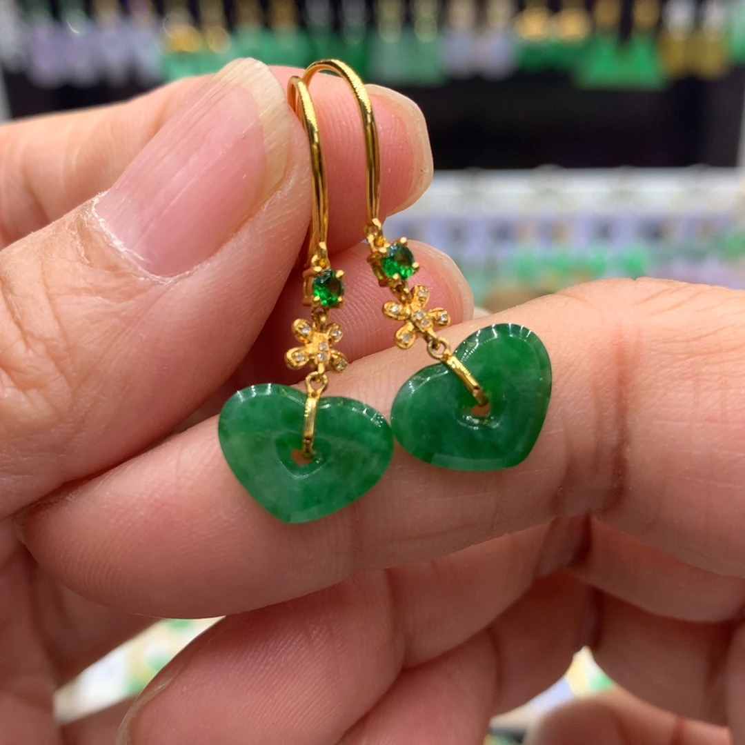 翡翠18K金镶嵌耳饰