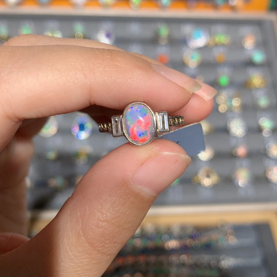 银S925镶嵌欧泊欧泊戒指y