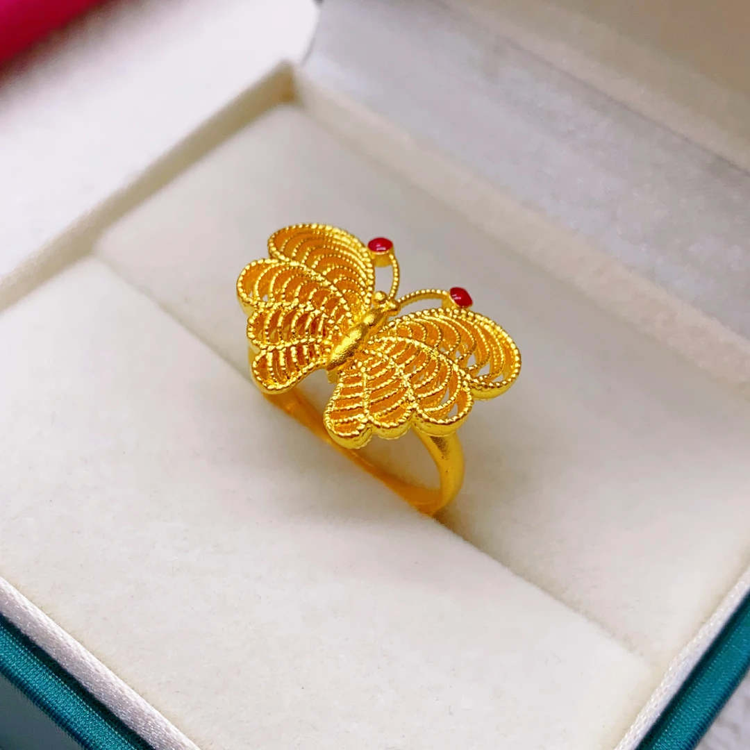 【木韵阁】足金999 黄金古法珐琅蝴蝶戒指时尚百搭精美 8.25