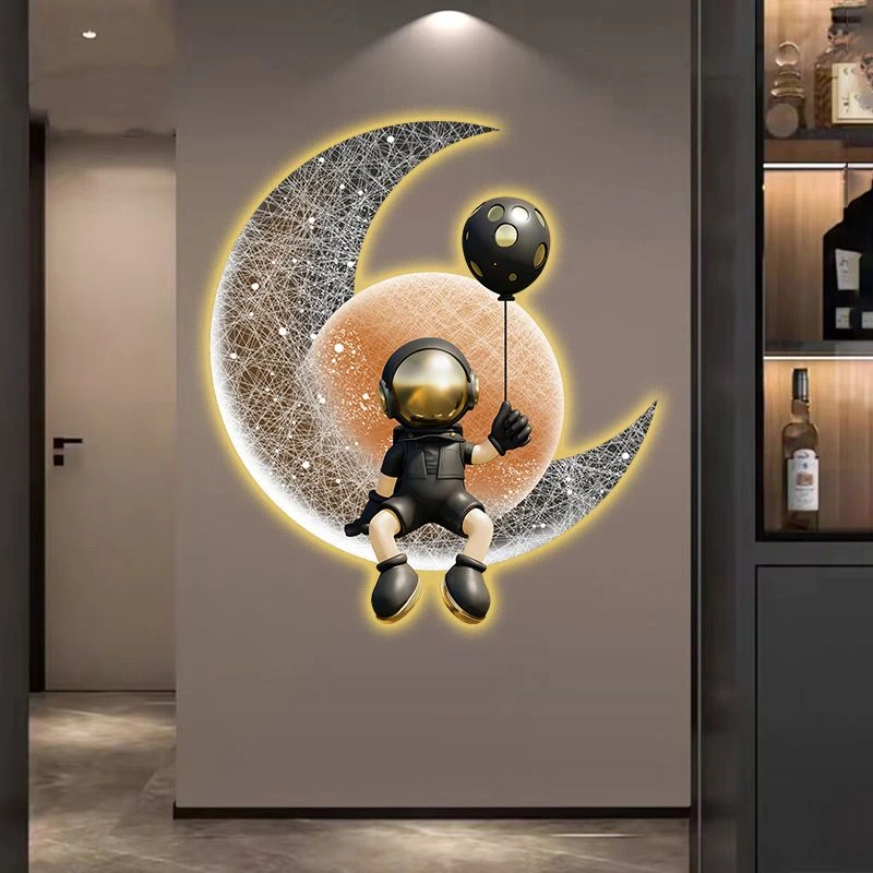 高级感宇航员入户玄关装饰画带led氛围灯画创意餐厅过道发光挂画