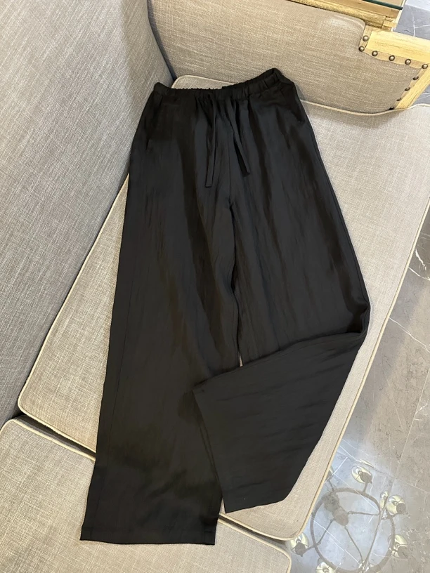 夏季新款超舒适垂感超好松紧腰抽绳直筒宽松凉爽长裤