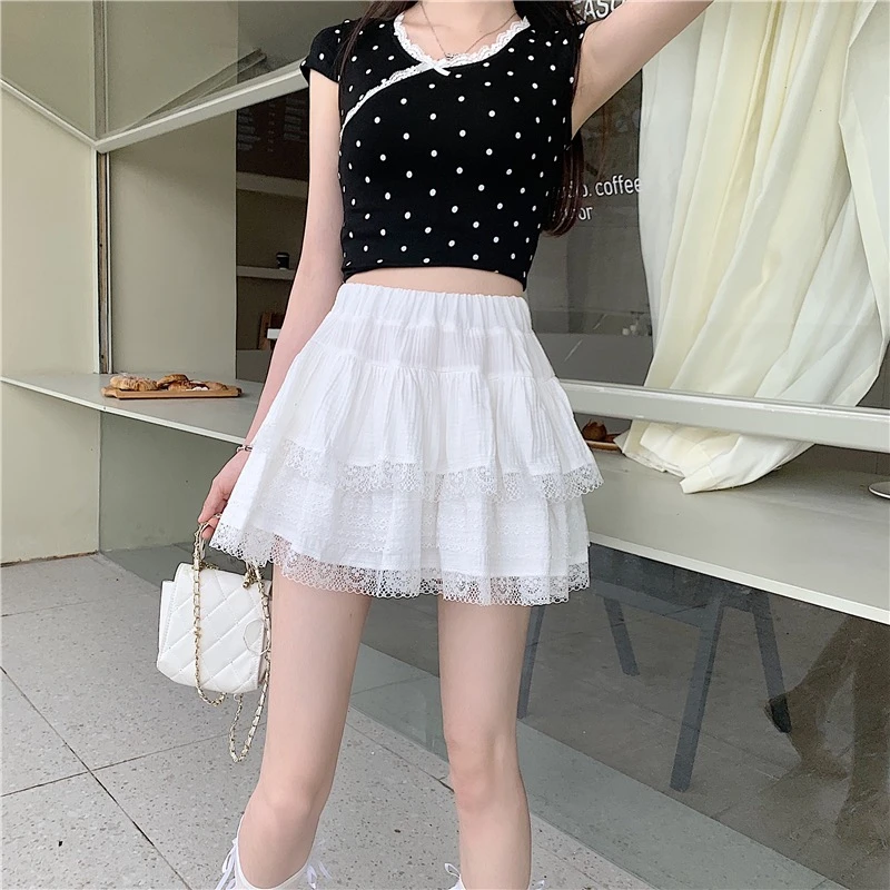 微胖大码女装重工镂空花边蛋糕裙芭蕾风甜美拼接短裙A字裙2025