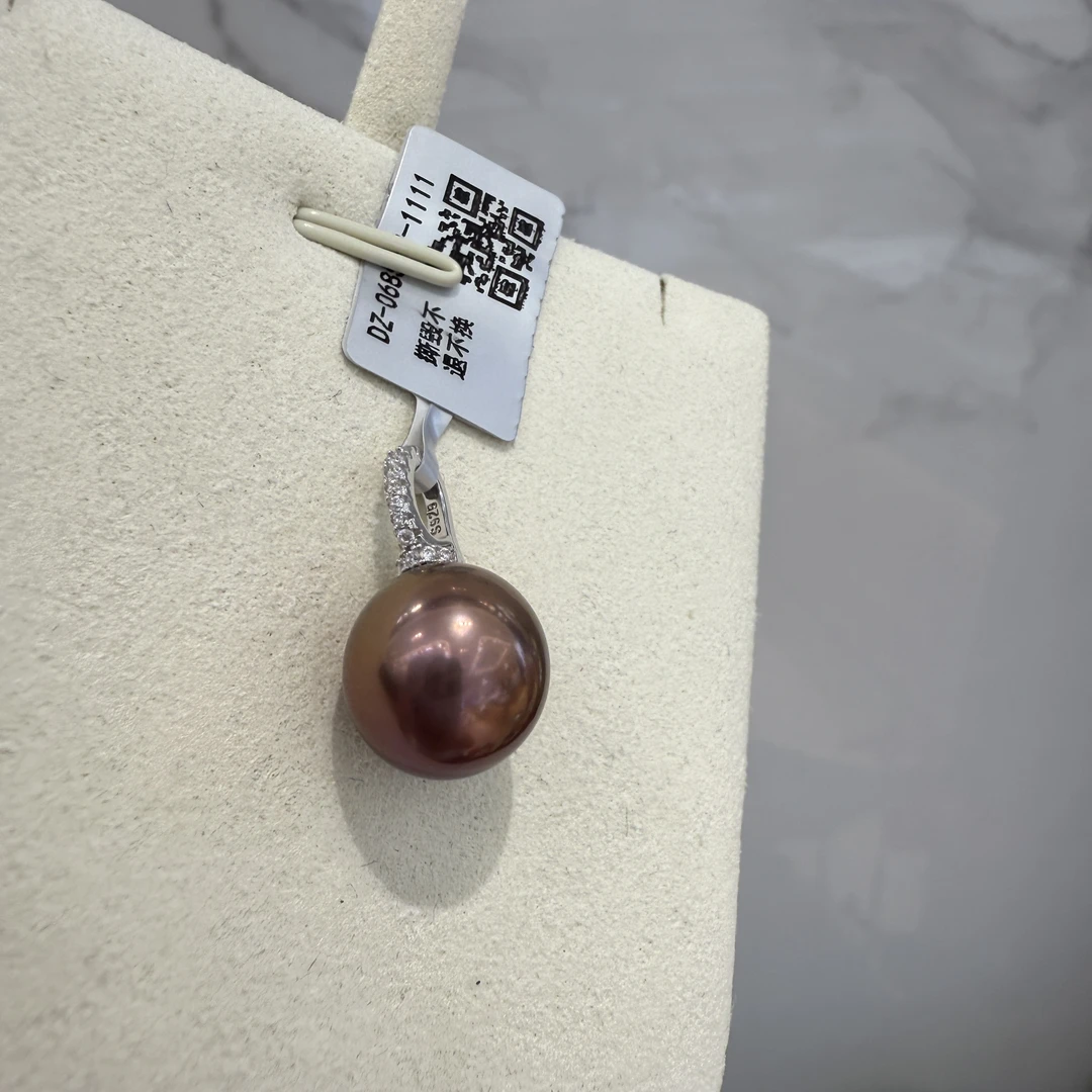 [十上珍珠]s685-s925银万能扣淡水紫色大点位珍珠吊坠14-15mm