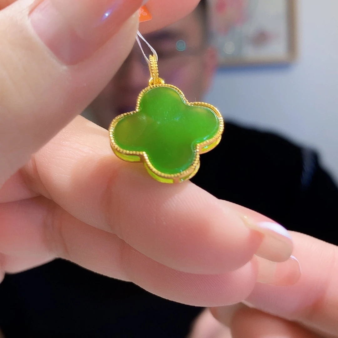 和田玉（碧玉）颈饰银S925镀金镶嵌