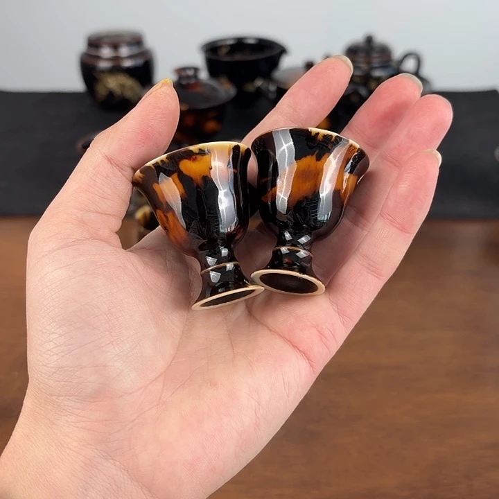 瓷玳瑁釉茅台小酒杯对杯