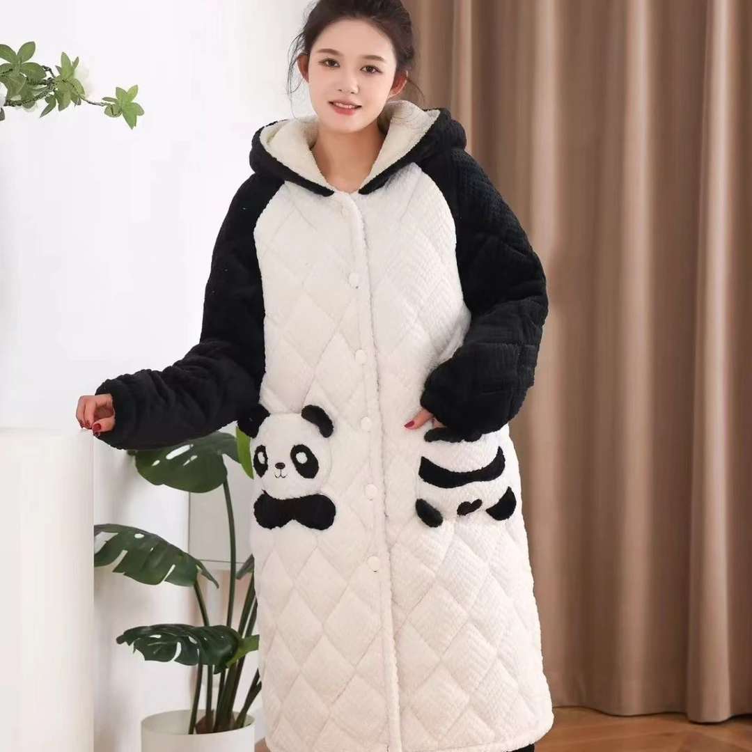 【0237小香风盘扣套装】冬季牛奶绒睡衣女三层加厚夹棉可外穿家居服