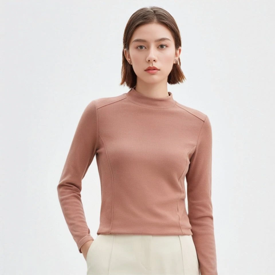 【13-199】长袖网红时尚百搭女士修身半高领保暖显瘦圆领秋冬打底T