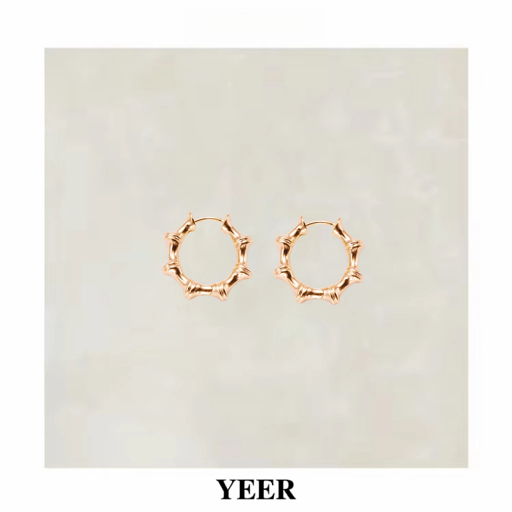 合金耳饰 YEER 小众精致时尚复古竹节八角耳圈 高级感百搭耳环