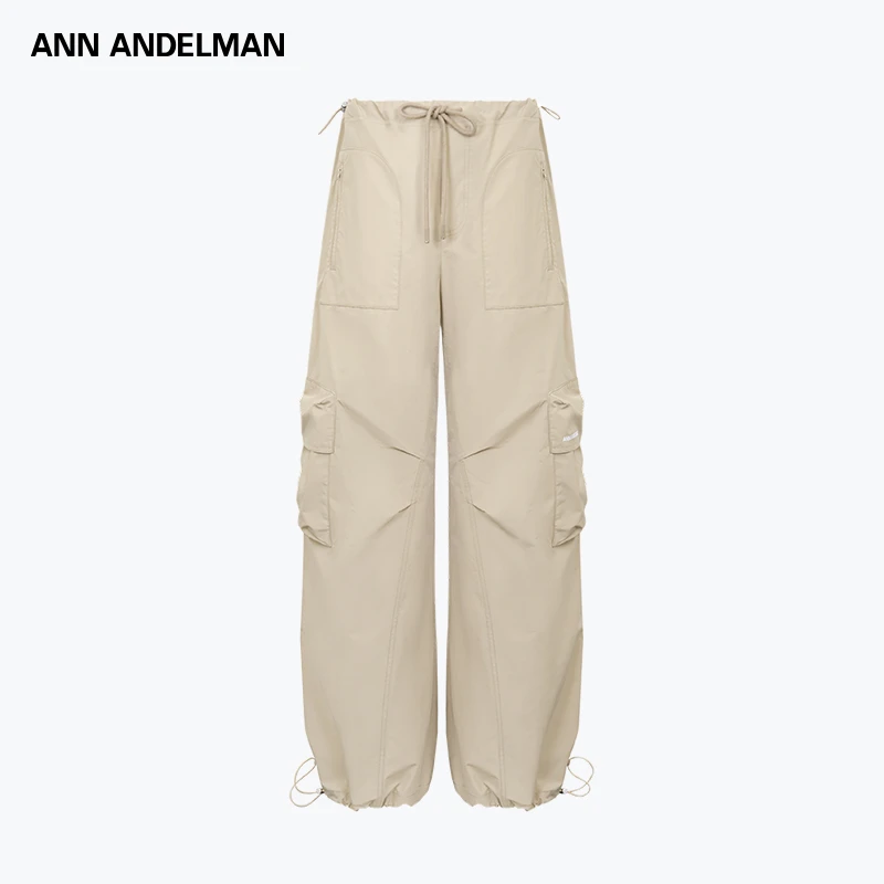 ANN ANDELMAN 25秋冬 时尚休闲猪鼻扣抽绳腰头宽松低腰伞兵裤