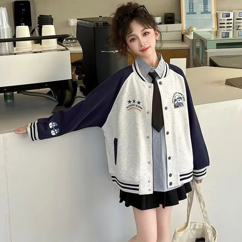 棒球服外套少女生学院风春秋装新款初中小学生宽松休闲夹克上衣服
