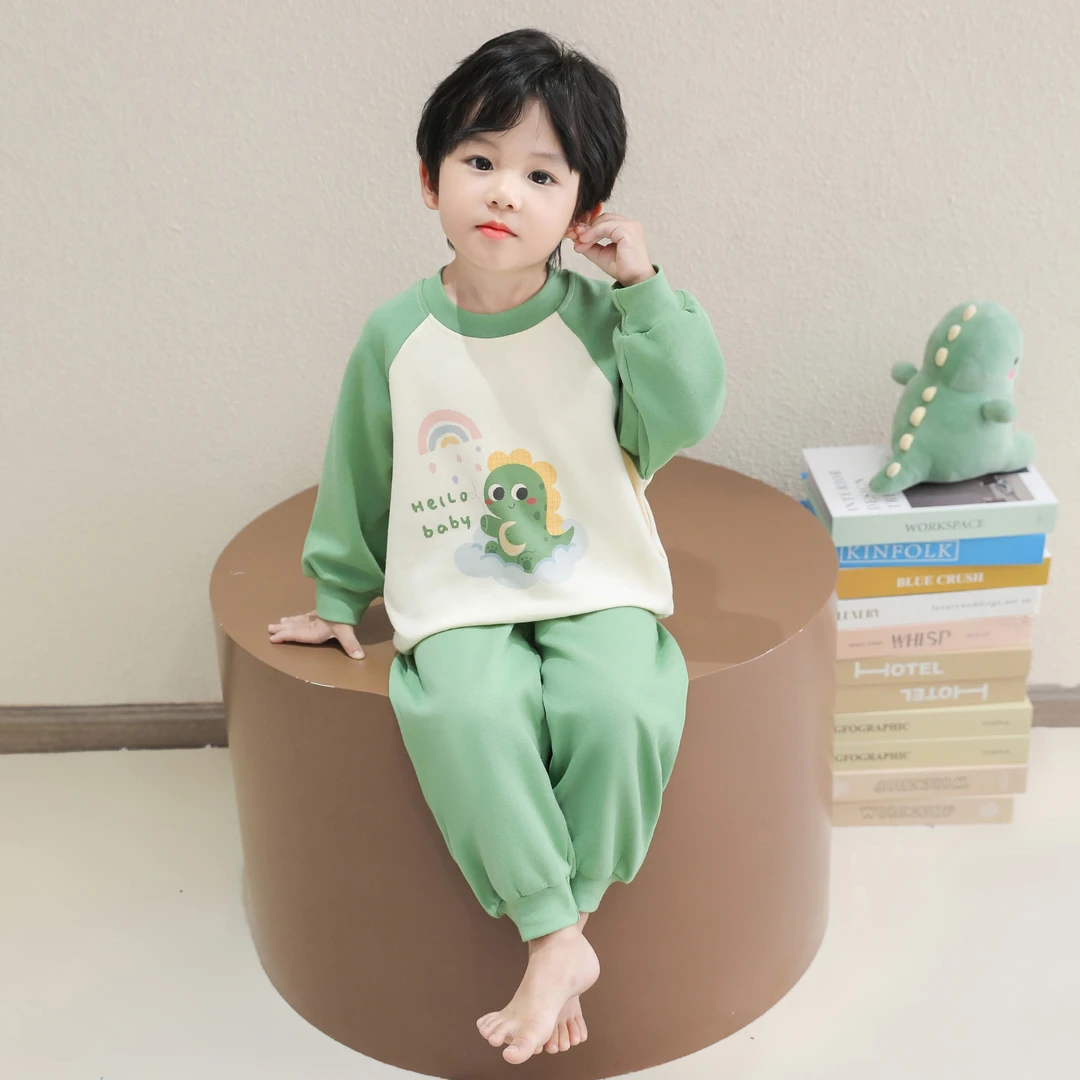 儿童睡衣A类纯棉套装春秋季2025新款男孩宝宝卡通恐龙长袖家居服