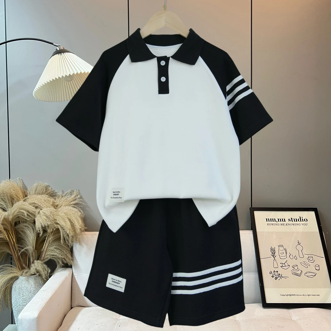 儿童百搭字母立体印花翻领Polo衫套装夏季休闲短袖童装jz001