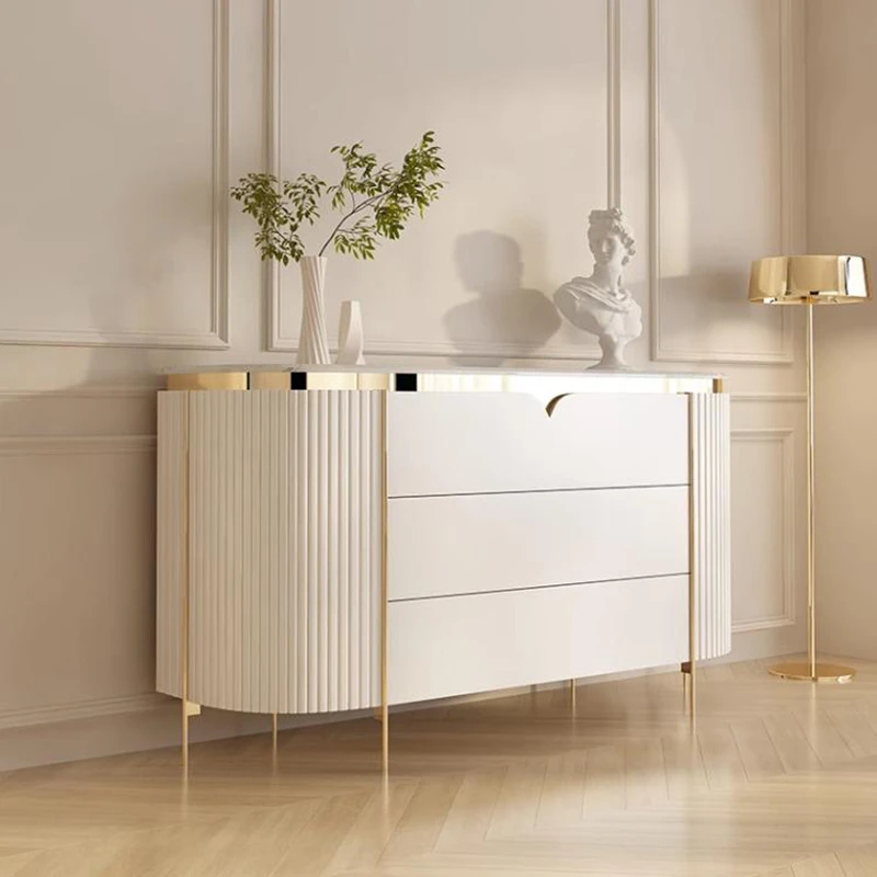 【得颖家】桦木实木小户岩板轻装饰柜柜意式客厅卧室奢餐储物边柜