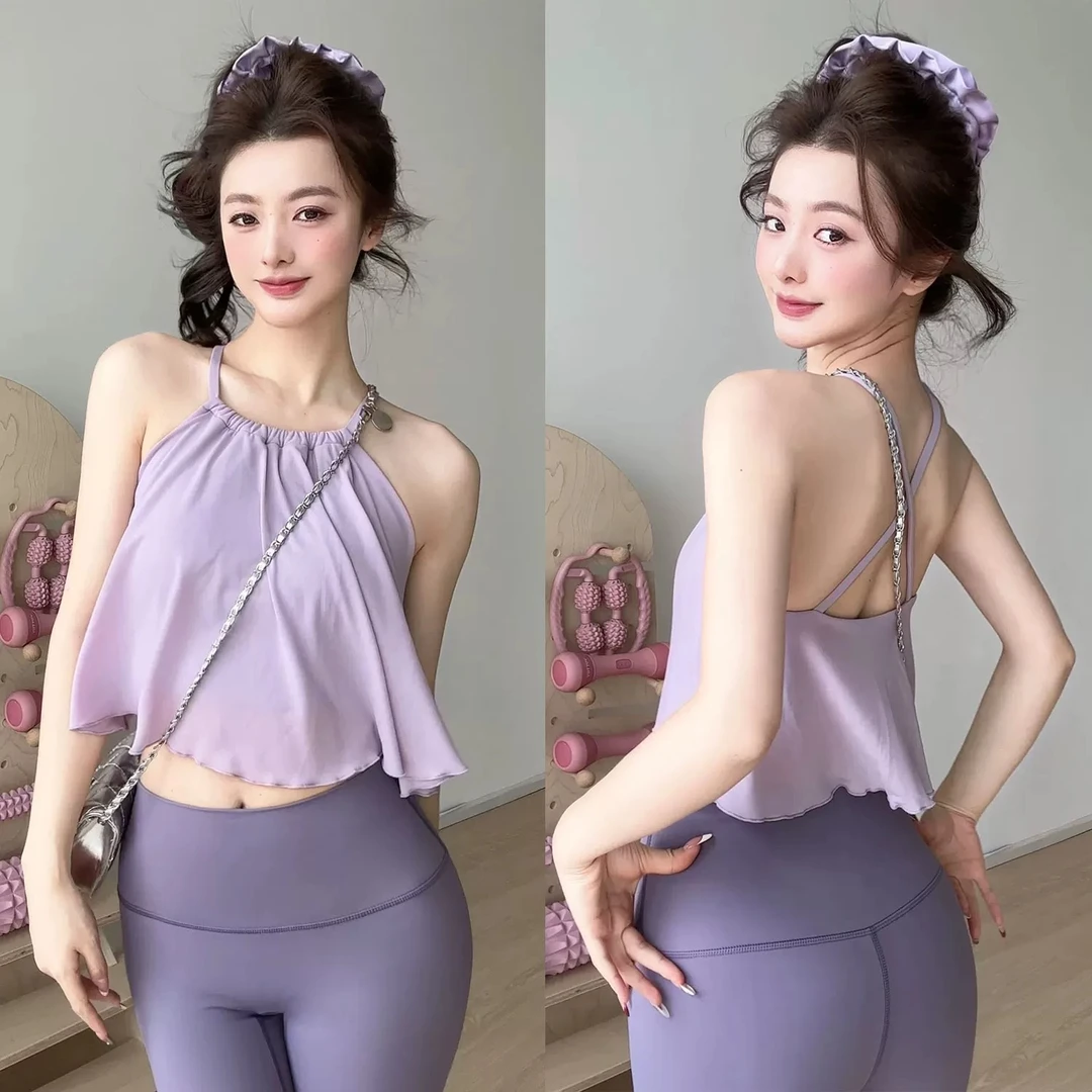 云感背心网纱小吊带瑜伽服带杯垫健身上衣普拉提文胸美背运动