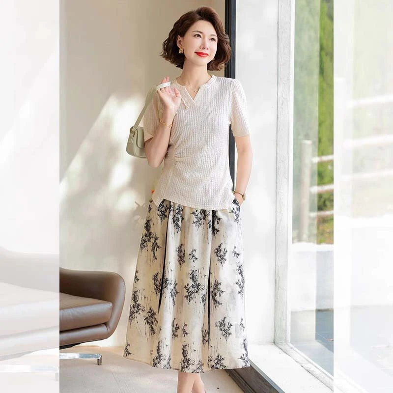 妈妈夏装时尚套装裙新中式短袖小衫2025新款中年女夏季洋气半身裙