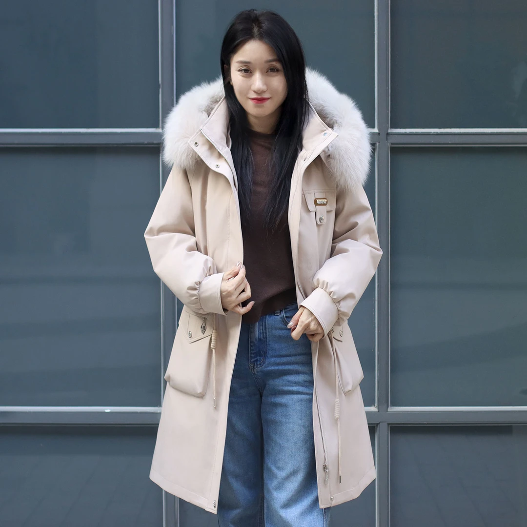 初晓2024年冬季新款女士休闲派克服 军绿浅灰米白 时尚保暖 6126