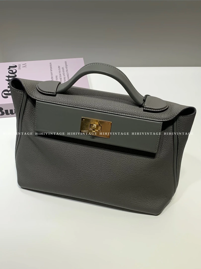 99新 Hermes/爱马仕 2424小号金扣积云雨灰 B刻/9311133二店