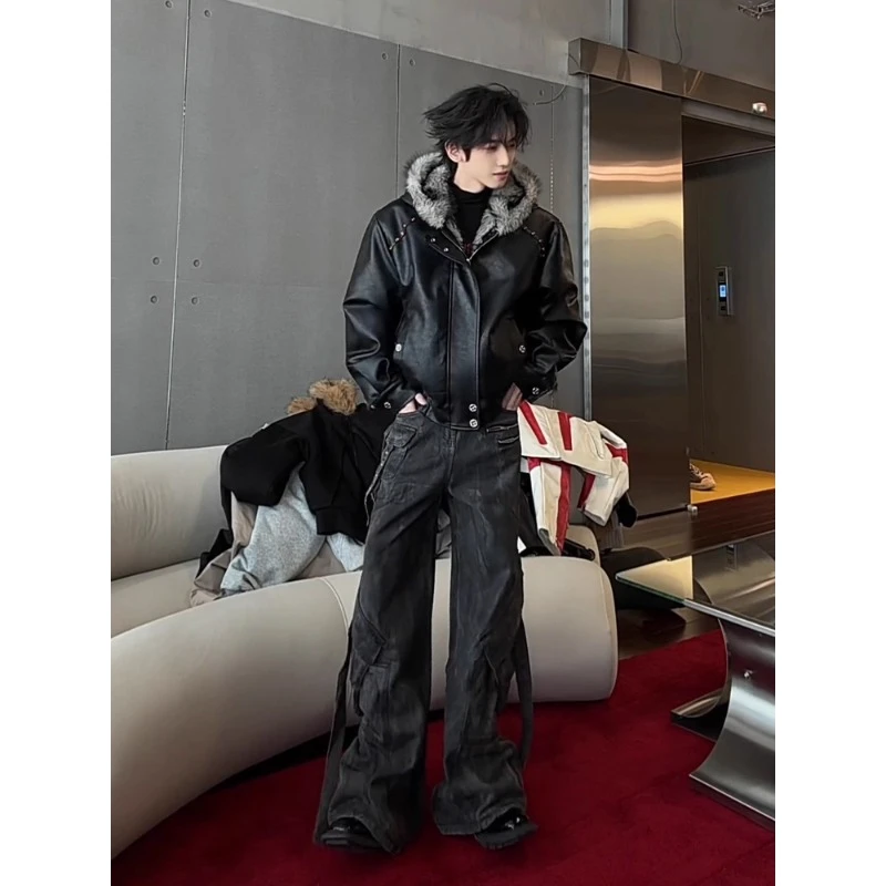 美式座山雕夹克棉服男款秋冬季潮牌穿搭廓形外套小众铆钉设计棉衣