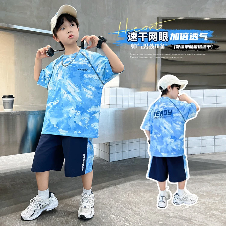 男童夏季套装2025新款大童薄款男孩宽松休闲儿童帅气短袖运动套装