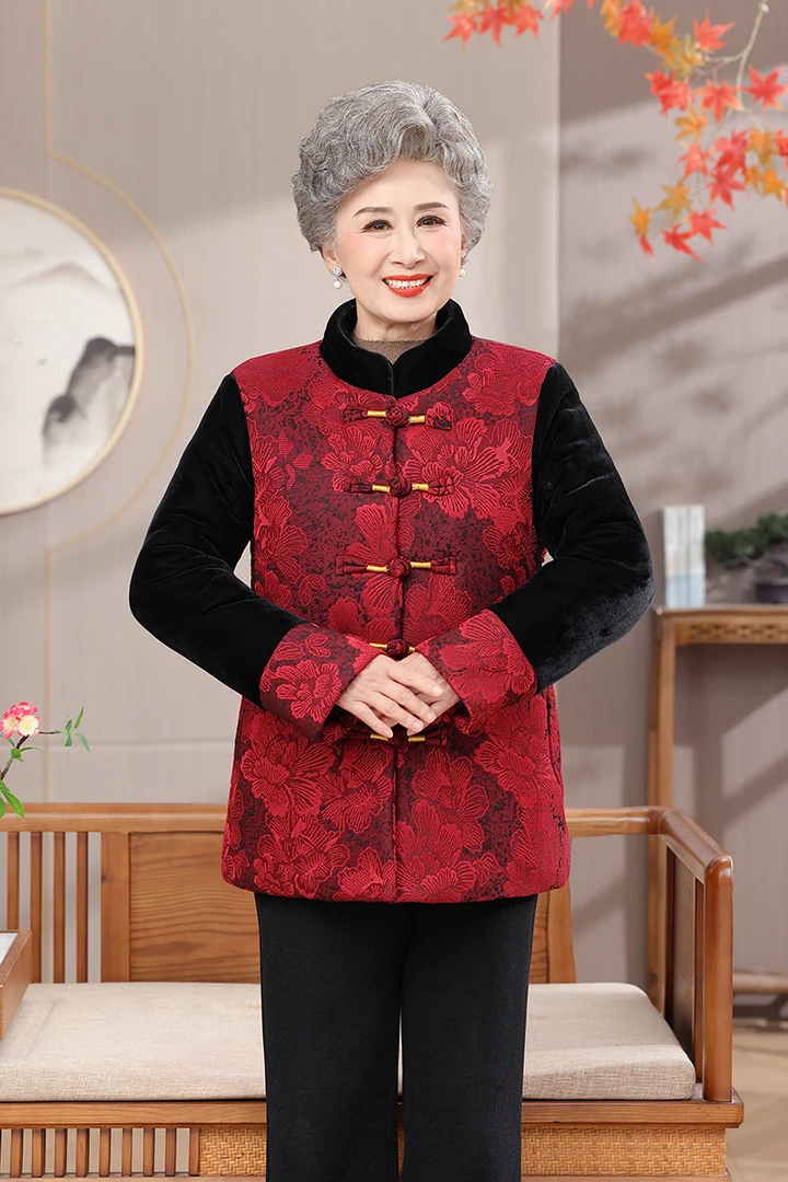 中老年女冬装棉袄奶奶加绒加厚外套妈妈保暖棉衣唐装立领棉服