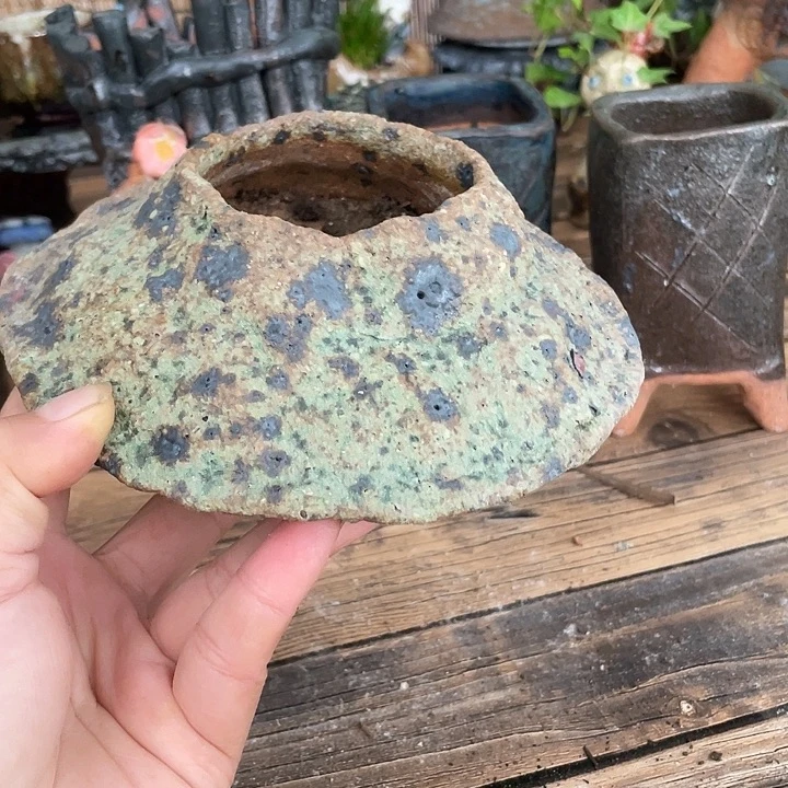 旧***光手工粗陶透气高温花盆