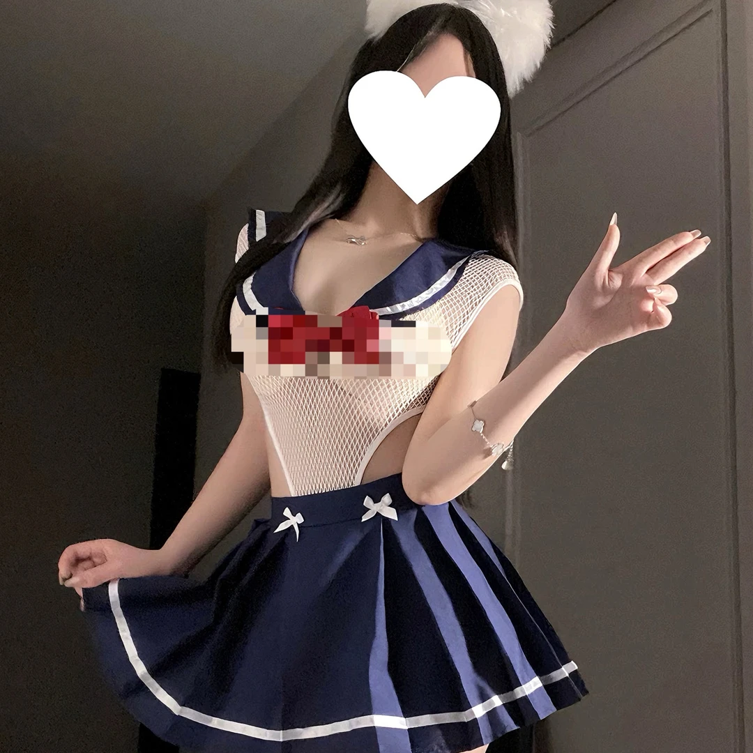 暗夜蜜语【课间游戏】校园风性感学妹渔网连体衣JK短睡裙