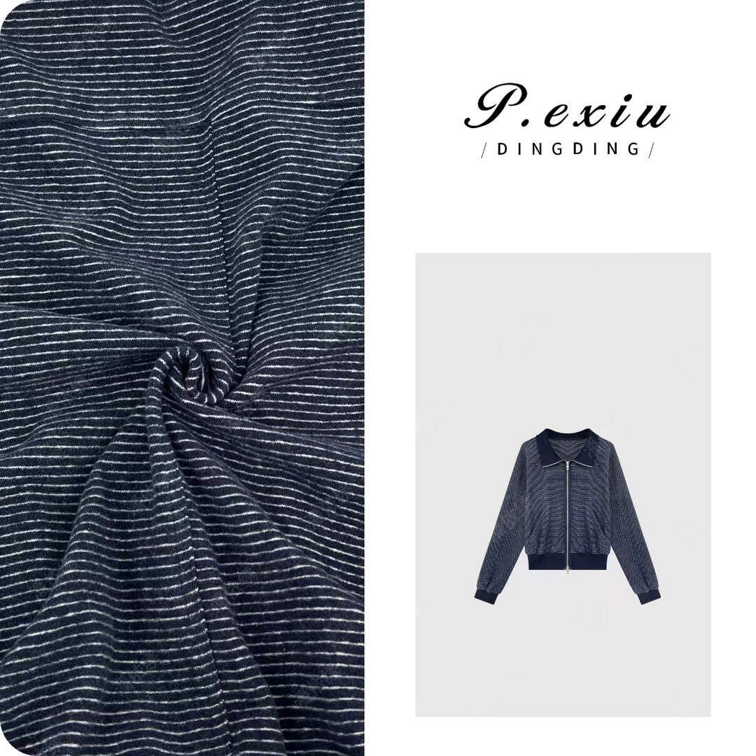 PanYiXiu/潘依绣【格纹腔调】经典款绒面条纹翻领夹克外套 W-62480