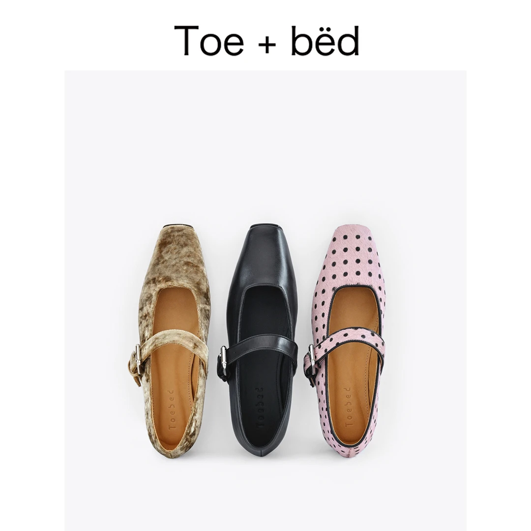 Toebed设计师款意式小方头玛丽珍鞋真皮大底丝绒胎马毛限量单鞋女
