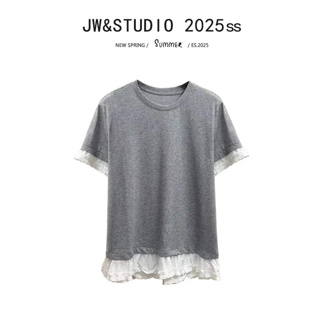 JW/静稳2025春时尚宽松休闲圆领女款减龄短袖设计师款T恤5550187