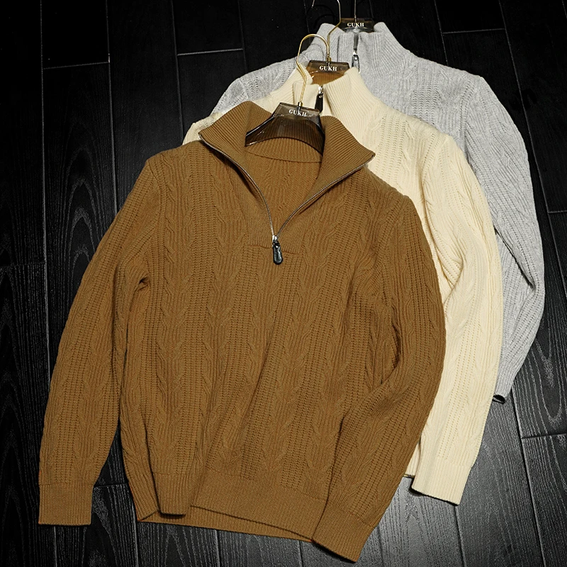 新款男士羊毛衫厚款拉链领毛衣冬季保暖针织衫轻奢优雅风ZR8856